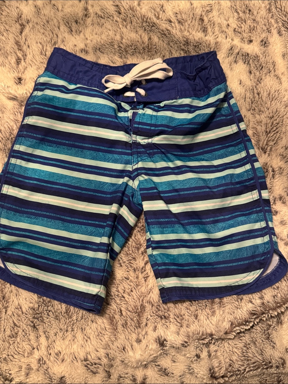 Kids Blue Striped Swim Trunks